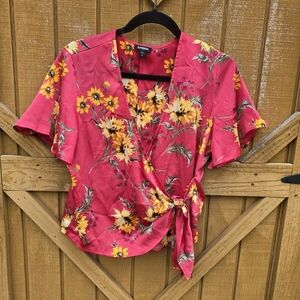 Express Pink Floral Wrap Top